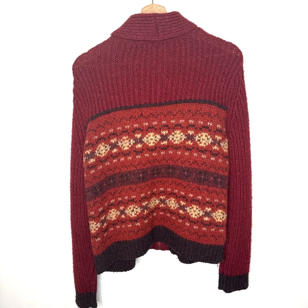 Vintage Eddie Bauer Fair Isle Wool Zip Sweater Cardigan Women L Nordic Fisherman